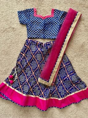 Girls Blue and Pink Traditional Lehenga Set - Kids Dresses